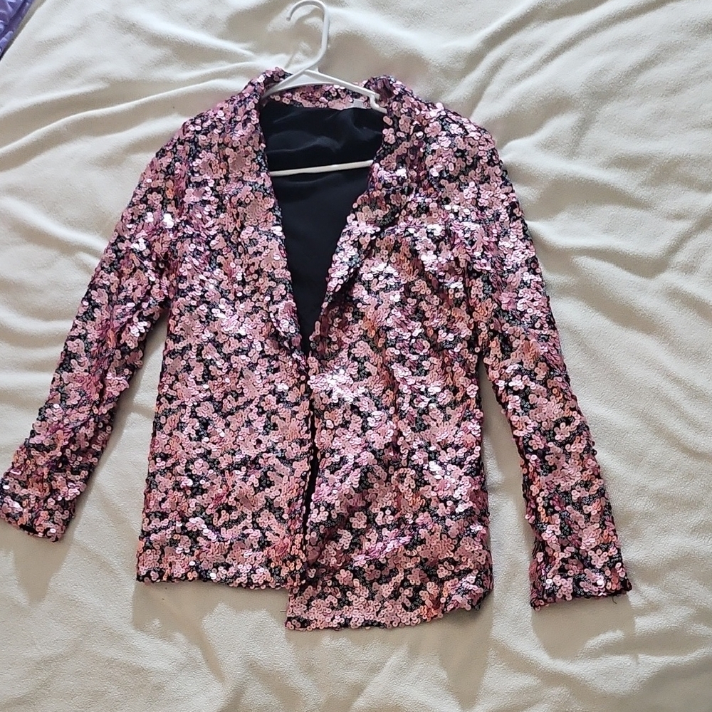 TCEC Black and Pink Sequin Floral Blazer